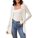 Spicy Sandia Women Lightweight Crochet Summer Cardigan Long Sleeve Open Front Pointelle Spring Sweater