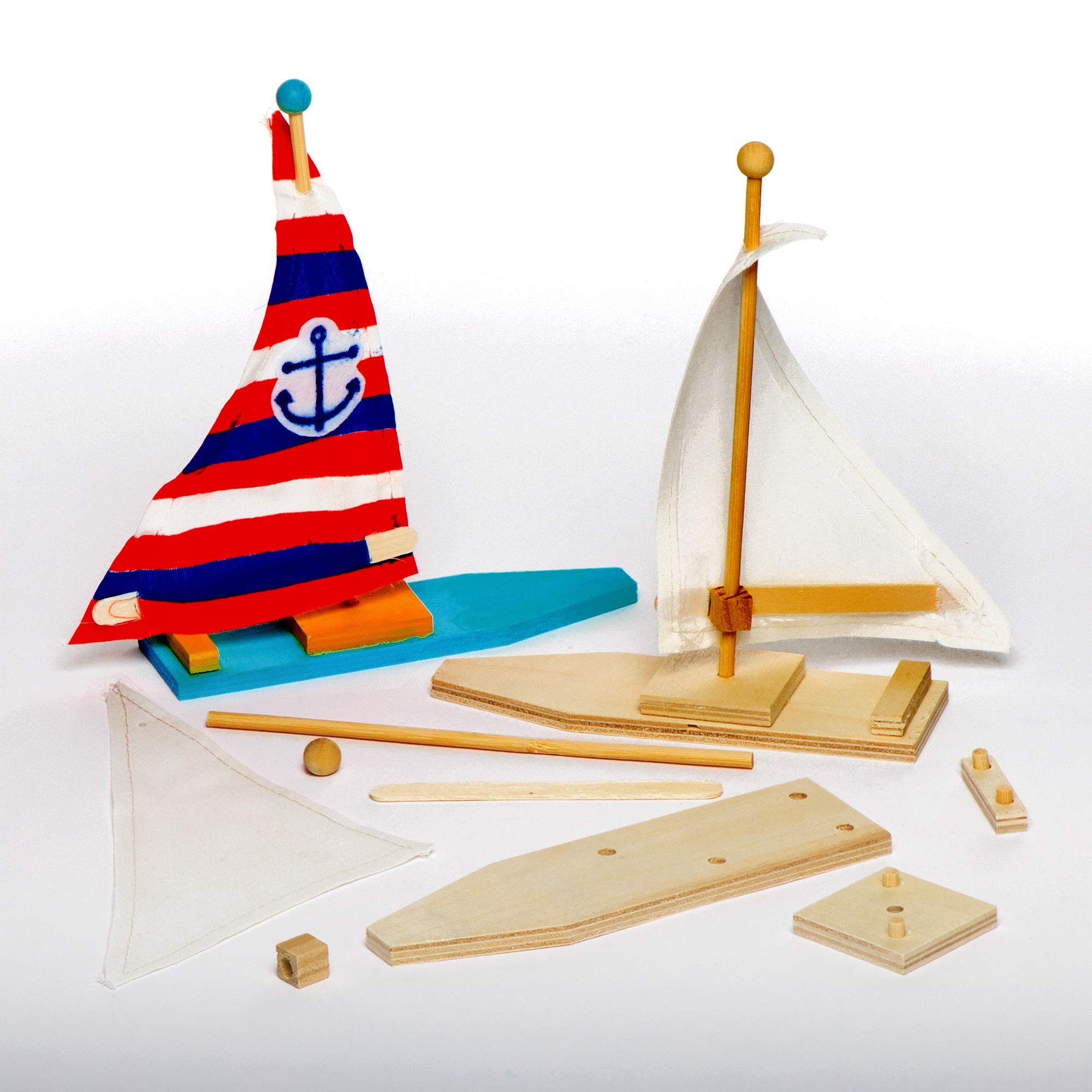Baker Ross EF666 Wooden Sailboat Kits (Pack of 2) For Kids To Decorate, Arts and Crafts, 19cm