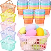 SiliFine 60 Pcs Plastic Easter Baskets Bulk Small Colorful Plastic Baskets with Handles Easter Gift Wrap Basket for Easter Party Egg Hunts Easter Eggs Party Favor