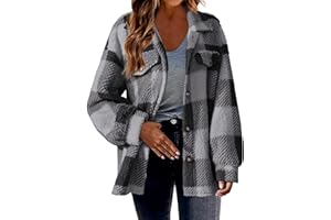 MIVAMIYA Plaid Fleece Shacket Jacket Women Plus Size Flannel Zip Up Fall Hoodie Jackets With Pockets Casual Warm Winter Coats