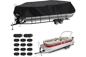 LANLELIN Heavy Duty Trailerable Pontoon Boat Cover (XXL), 24'3''-26'2'' Marine Grade Waterproof Cover with Adjustable Windproof Tightening Strap & Anti-UV for SunTracker Party Barge/SPORTFISH/Fishin Barge