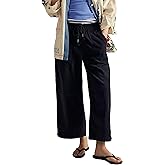 Zontroldy Women's Drawstring Mid Waisted Wide Leg Jeans Loose Fit Straight Leg Denim Pants with Pockets(1476-Black-XL)