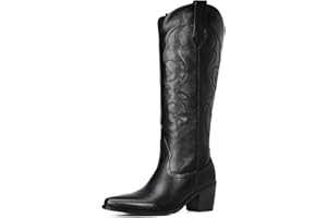 Platikly White Cowboy Boots for Women - Wide Calf Rhinestone Cowgirl Boots, Women Knee High Western Boots, Glitter Sparkly Ladies Tall Boots with Classic Embroidery and Side Zipper, Retro Classic Country Boots Pull On for Ladies