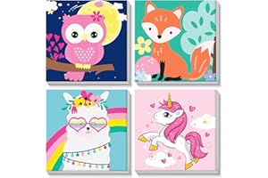 VINDIJA Framed Paint by Numbers for Kids Beginners - 4 Pack Cartoon Paint by Numbers for Kids Ages 8-12, Kids Paint by Number Kits on Canvas, DIY Oil Painting Acrylic Paints for Wall Art, 8x8in
