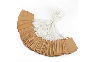 Joycraft 500Pcs Blank Kraft Paper Tags With String - Hanging Product Labels, Display Tags for Jewelry, Clothing, DIY (25 x 45