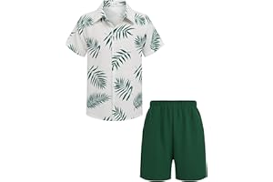 Arshiner Boys 2 Piece Outfits Hawaiian Shorts Sets Button Down Shirt and Shorts Summer Beach Clothes for 2-12 Years