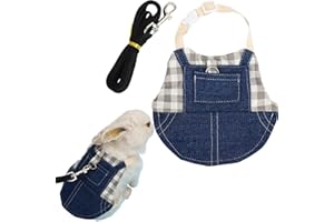 COPFEU Rabbit Harness and Leash,Small Animal Clothes for Rabbit Guinea Pig, Bunny Plaid Harness Leash Guinea Pig Clothes for Kitten and Other Small Animals (Grey,S)