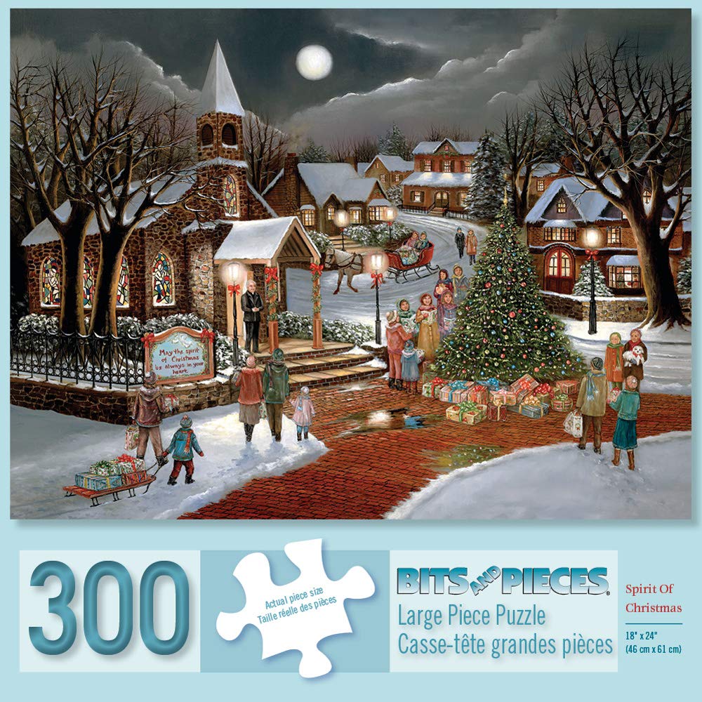 Bits and Pieces - 300 Large Piece Jigsaw Puzzle for Adults - Spirit of Christmas - 300 pc Holiday Church Jigsaw by Artist H. Hargrove