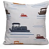 Nphuriy Boat Throw Pillow Cover,Pontoon Boat Lake Beach Canopy Dock Watercraft Blue Brown Decorative Pillowcase Cotton Linen Square Throw Pillow Case Home Couch Decor Cushion Cover 16x16 inch
