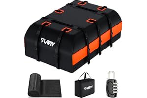 APTY Car Rooftop Cargo Bag Carrier 21 Cubic Feet, Soft Roof Top Luggage Bag for All Vechicles with/Without Racks - with Waterproof Zip, Luggage Lock, Anti-Slip Mat, Door Hooks, Orange