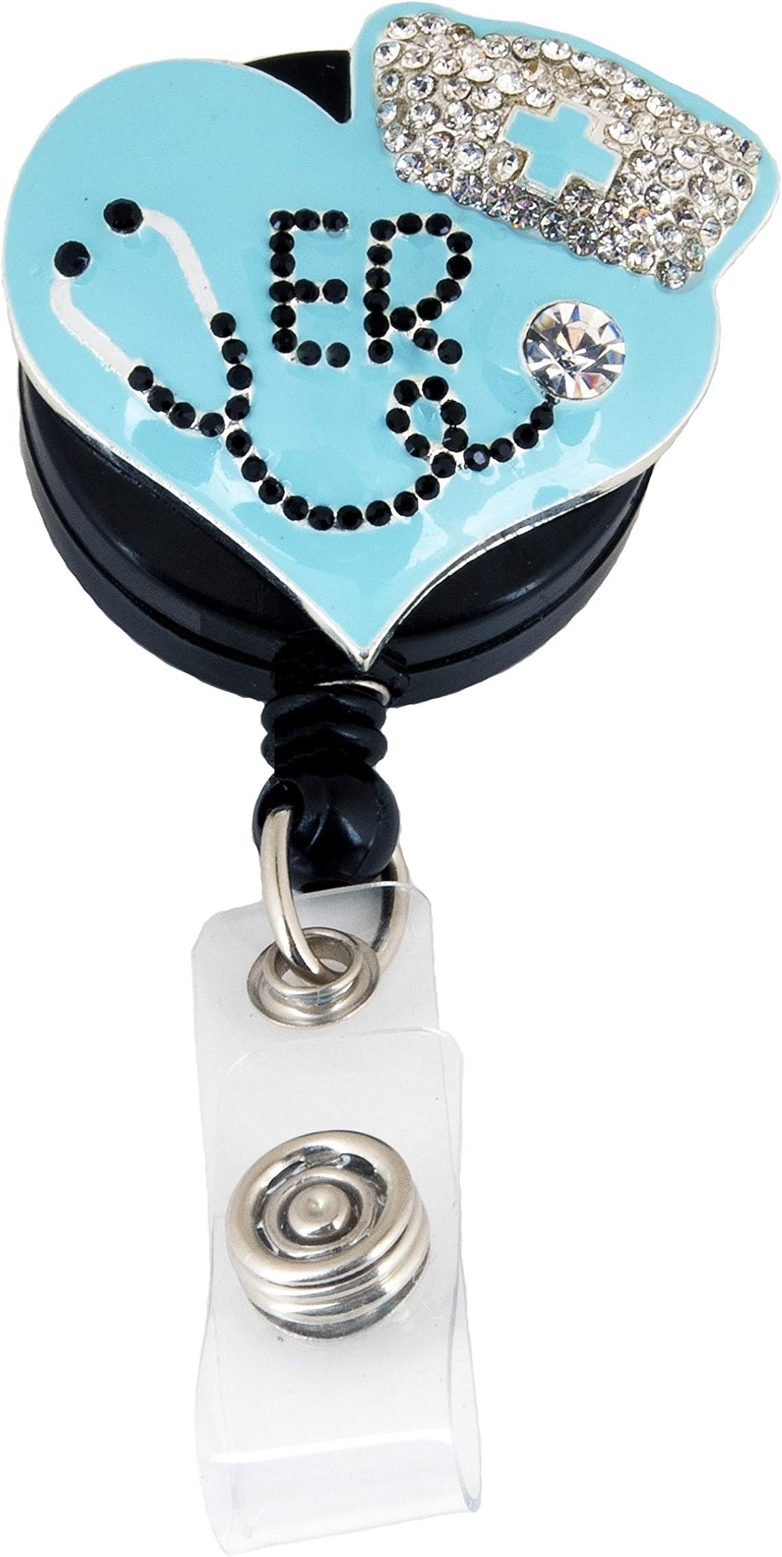 1 Pcs Blue Heart Nurse Retractable Badge Holder Reel Clip, ER Nurse Gifts for Women, Nurse Badge Reels, Perfect Nurse Graduation Gift, Id Name Tag Cute Funny Nursing Badges