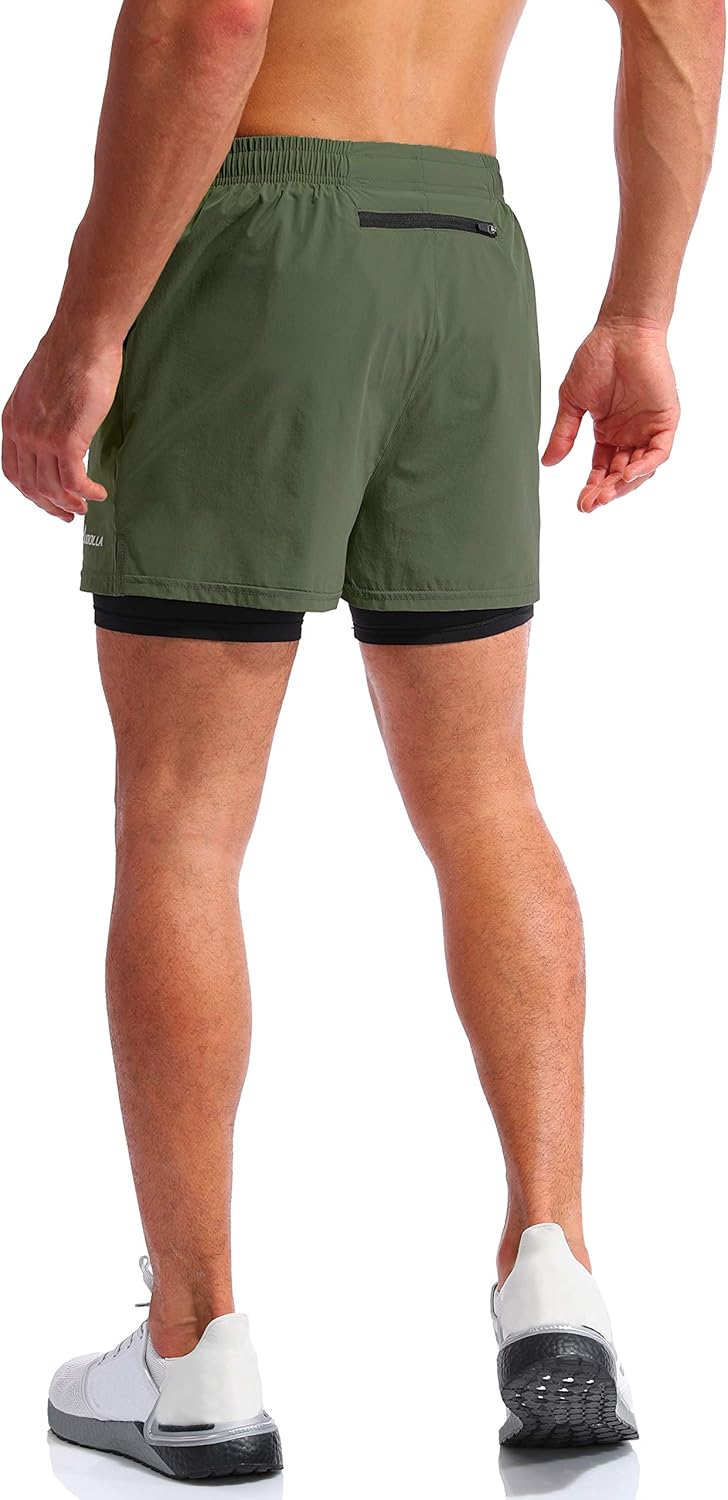 Pudolla Men’s 2 in 1 Running Shorts 5" Quick Dry Gym Athletic Workout Shorts for Men with Phone Pockets: Clothing