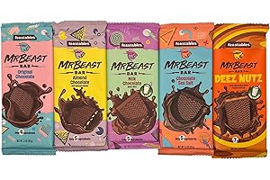 Feastables Mr Beast Chocolate Bars – NEW Deez Nuts Peanut Butter Milk Chocolate, Original Dark, Milk Chocolate, Sea Salt and Almond Chocolate Bars (5 Pack)