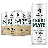 Mateina Yerba Mate Energy Drink, Lemon Original, 12 fl oz, 12 Pack | Zero Sugar, 120mg Natural Caffeine, Organic, Non-GMO, Non-Carbonated, Dr. Andrew Huberman Recommended