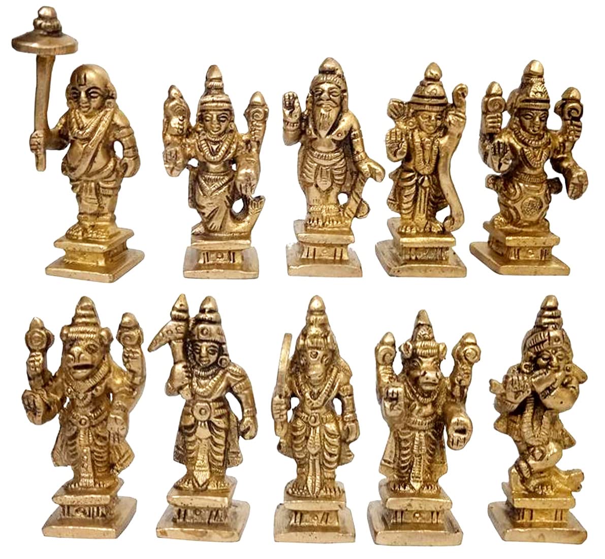 Purpledip Brass Ten Idols Set Vishnu Dashavatara : Rare Collection Scultpure Depicting All Avatars (12650)