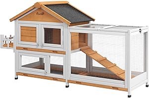 PawHut 65" Wooden Rabbit Hutch, Pet Playpen with Openable Roof, Bunny House Enclosure with Storage Box, Slide-Out Tray, Ramp,