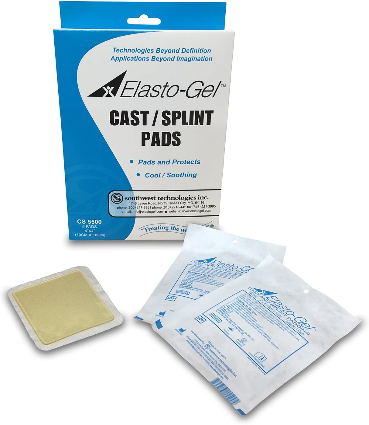 ElastoGel Sterile Cast/Splint Pad 5/Box 4"x4"x1/8" thick