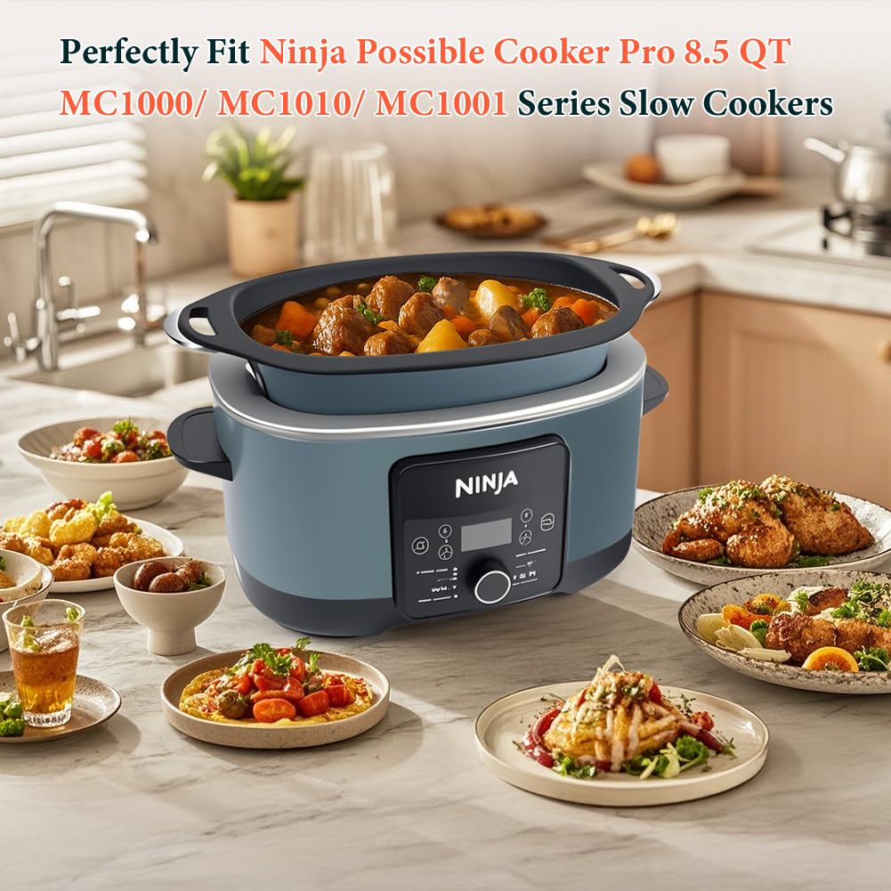 BYKITCHEN Silicone Slow Cooker Liners Compatible with Ninja Foodi Possible Cooker Pro 8.5 Quart MC1000, MC1001, MC1010 Series, 2Pcs Reusable Crock Pot Liners, Ninja Possible Crock Pot Pro Accessories