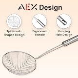 AEX Strainer Skimmer Ladle Stainless Steel 6.7 Inch Ergonomic Handle Spider Mesh view 5