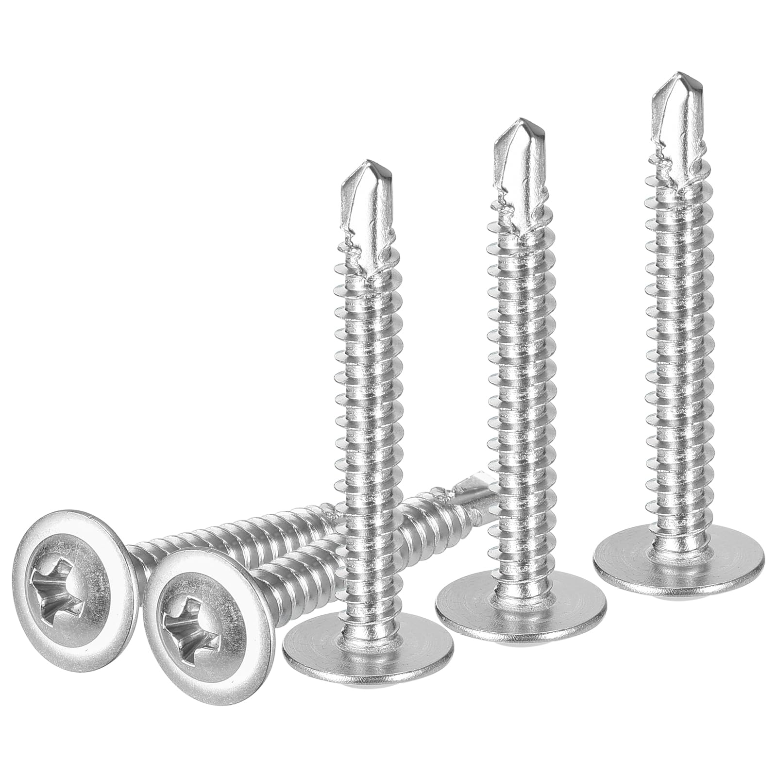DTGN #8x1-1/4 Sheet Metal Screws - 100Pack - for Wood, Furniture - 410 Stainless Steel Phillips Round Head Washer Drill Tail Self Tapping Screws - Silver — image 1