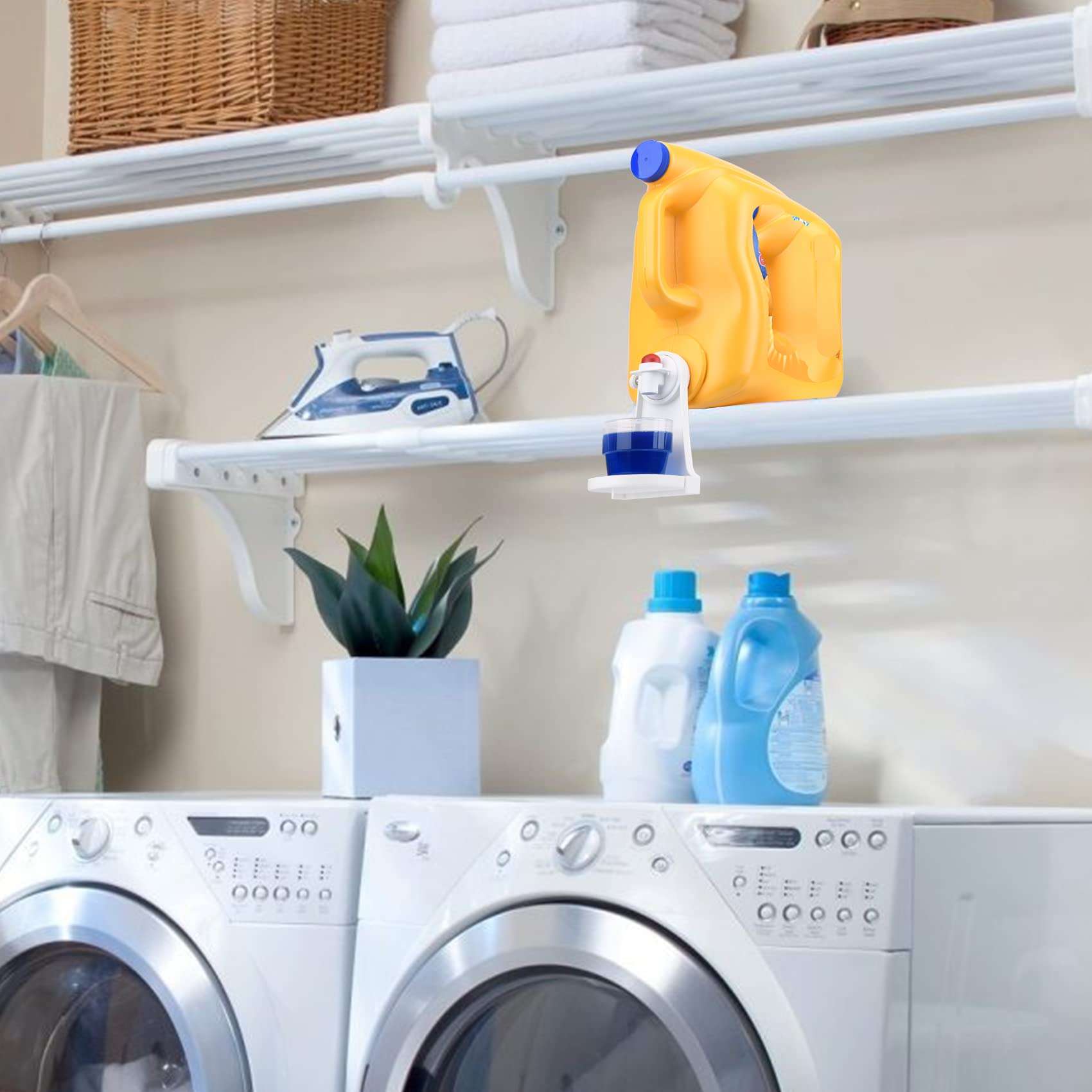 Laundry Detergent Cup Holder, Fabric Softener Drip Catcher, Firmly Holds on Bottle Spouts, Keeps Washer Dryer and Floor Clean and Organized - Pack of 2
