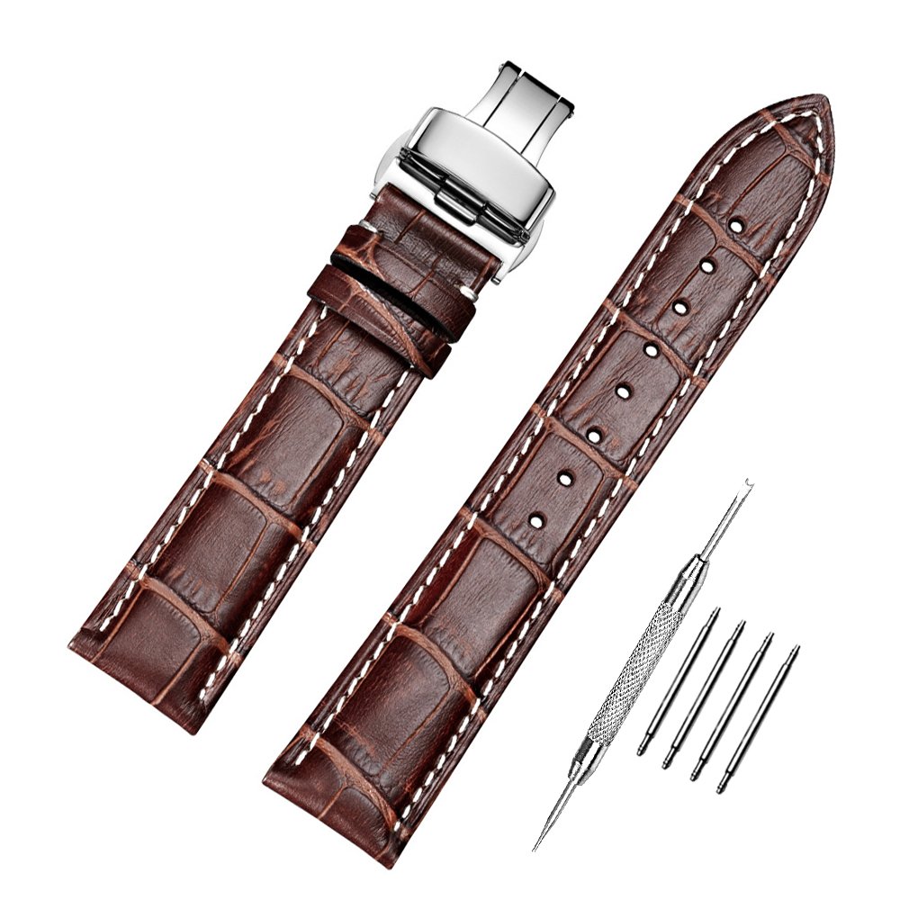 激安ブランド Mmクイックリリース腕時計バンドブラックgenuine Calfskin Watch交換ストラップdeployment Buckle Withスプリングバーツールとスプリングバーボーナス Brown White Stitch Brown White Stitch Brown White Stitch B0775rb3pj Www Gcc Ccpf Com