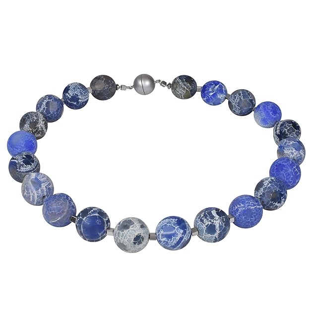 Edelsteinkette blauer Strukturachat, 925oo Silber Schloß, ca.48.5 cm, Damen