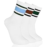 Retro Striped Crew Socks Breathable Cotton Athletic Socks with Seamless Toe, Unisex Comfort Fit for Women and Men