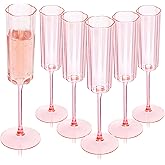 Ciaell 24 Pack Pink Plastic Champagne Flutes - 6 Oz Flower Wavy Champagne Glasses - Heavy Duty Vintage Disposable Glassware for Party & Anniversary & Wedding & Valentine's Day