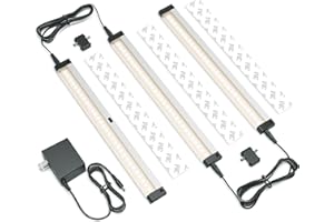 EShine Hand Wave Activated Under Cabinet LED Lighting Kit, Dimmable, 3-Pack 12 in - Touchless Dimming Control, Black Under Co