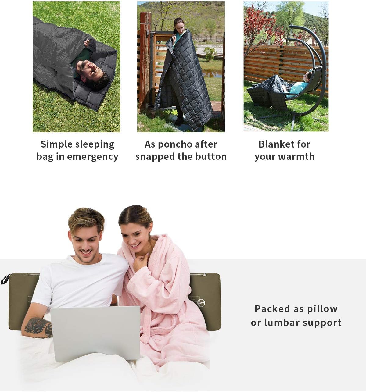 KingCamp Camping Blanket Thermal Ultralight Multifunctional Warm Travel Outdoor Blanket with Snap Buttons Lightweight Sleeping Quilt for Hiking Picnic Home Car - Image 5