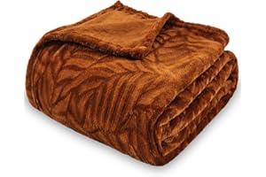 SOCHOW Super Soft Flannel Fleece Fall Throw Blanket, Lightweight Cozy Warm Leaves Textured Plush Blanket for Bed Couch Sofa, 50 x 60 Inches, Caramel