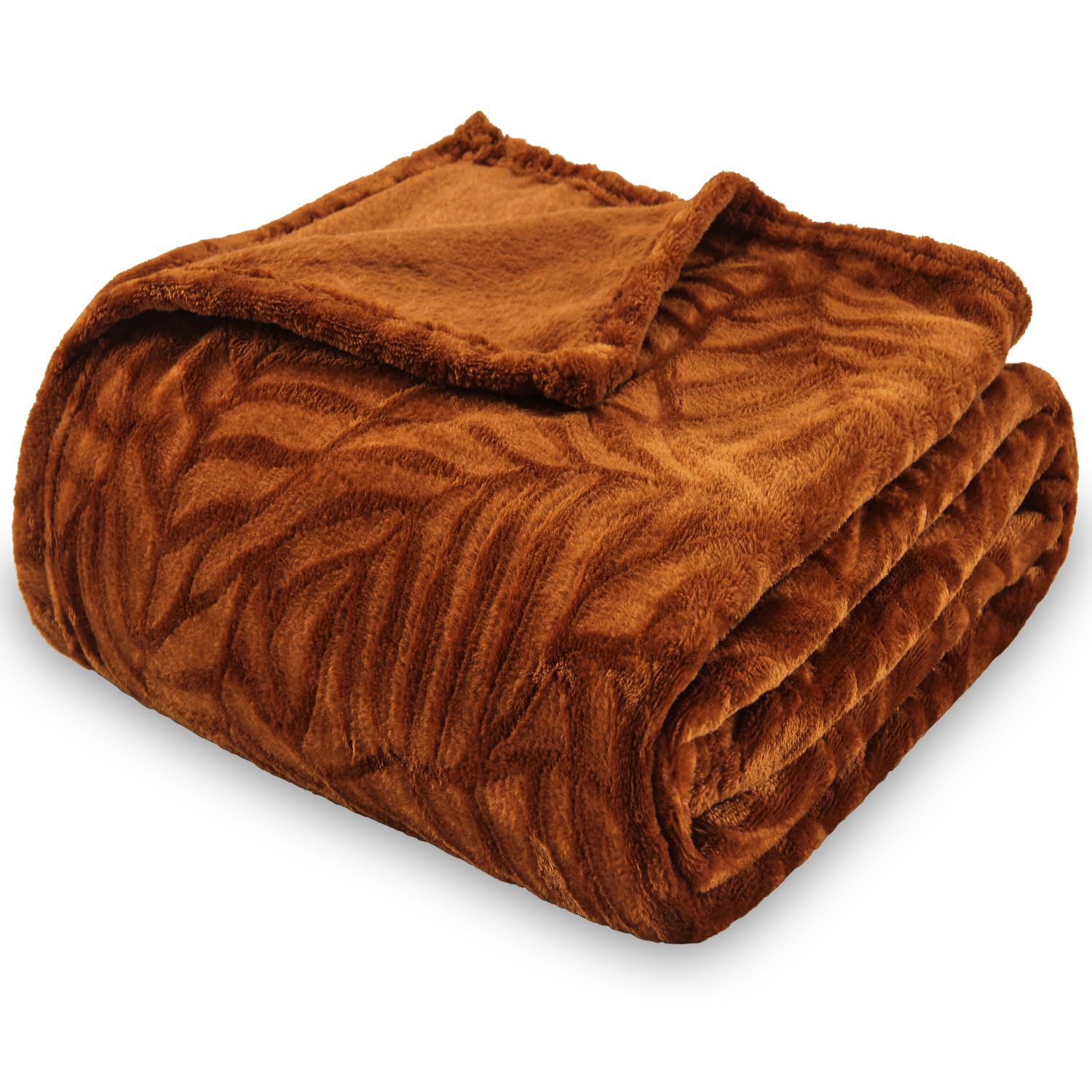 SOCHOW Super Soft Flannel Fleece Throw Blanket, Lightweight Cozy Warm Leaves Textured Plush Blanket for Bed Couch Sofa, 127cm × 150cm, Caramel — image 1