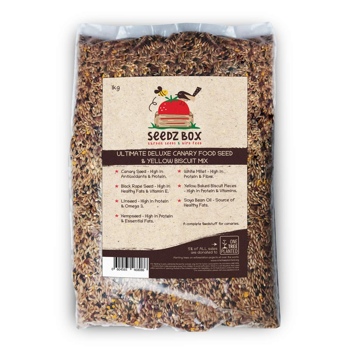 Canary Seed Food 1kg - Seedzbox Deluxe Canary Bird Feed Mix - Complete Foodstuff for Canaries - Donation to OneTreePlanted