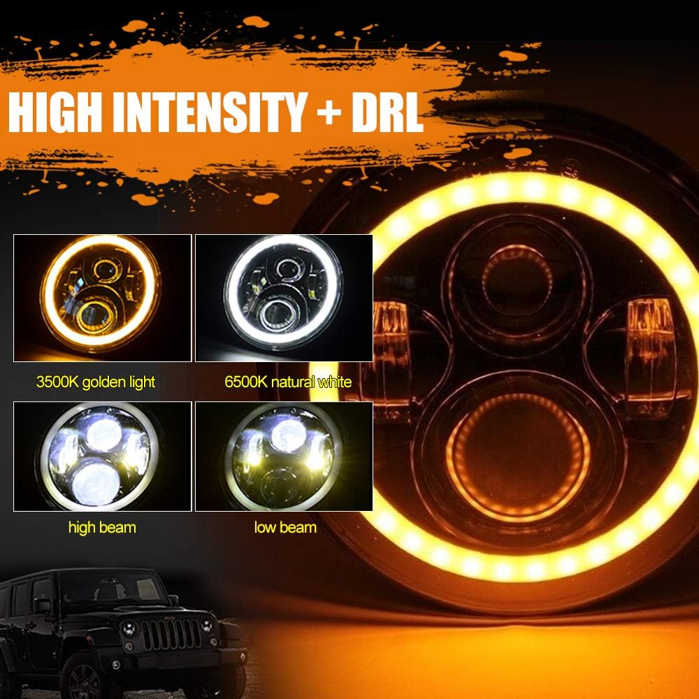 CO LIGHT 7 Inch LED Headlight with Amber Halo Turn Signal White DRL High/Low Beam Angle Eyes Compatible with Wrangler JK LJ CJ TJ (H4 H13 Adapter Included) - Image 5