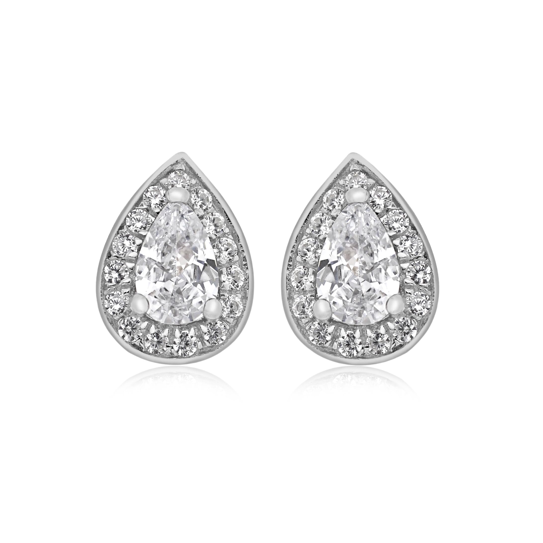 Tuscany Silver Women's Sterling Silver Rhodium Plated 7.5 x 10.5 mm White Cubic Zirconia Teardrop Stud Earrings