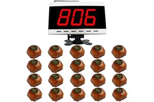 SINGCALL Wireless Restaurant Table Call System, Waiter Caller for Customer Getting Attendant by Pressing a Table Button, Pack 1 Display and 20 Bells
