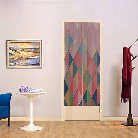 Amazon 背景 幾何学 三角形 印刷者 可愛い のれん 綿麻 幅85cm 丈150cm 壁紙 パターン ナチュラル 玄関 厚手 天然素材 のれん オンライン通販