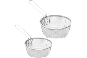 2 Round Wire Fry Basket Fryer Strainer for Frying,Round Wire Mesh Fry Food Display Cutlery,French Chip Frying Serving Food Pr