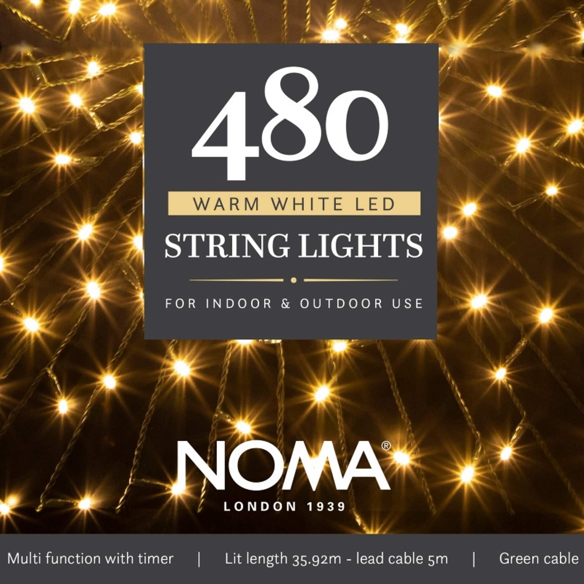 Noma 480 LED Christmas Tree Lights : Green Cable : Plug-in with Timer : Warm White (4921504)
