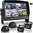 Backup Camera System with 9'' Quad Split 1080P Monitor for RV Trailer Semi Truck Camper Bus & 4 AHD Rear Side View Camera with DVR Record Function Night Vision IP69 Waterproof Avoid Blind Spot DOUXURY