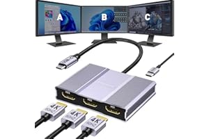 Veecoona USB C to 3 HDMI Adapter with PD 100W, 4K@60Hz HDMI Splitter Extended Display 1 in 3 Out for Multi-Monitors, Compatib