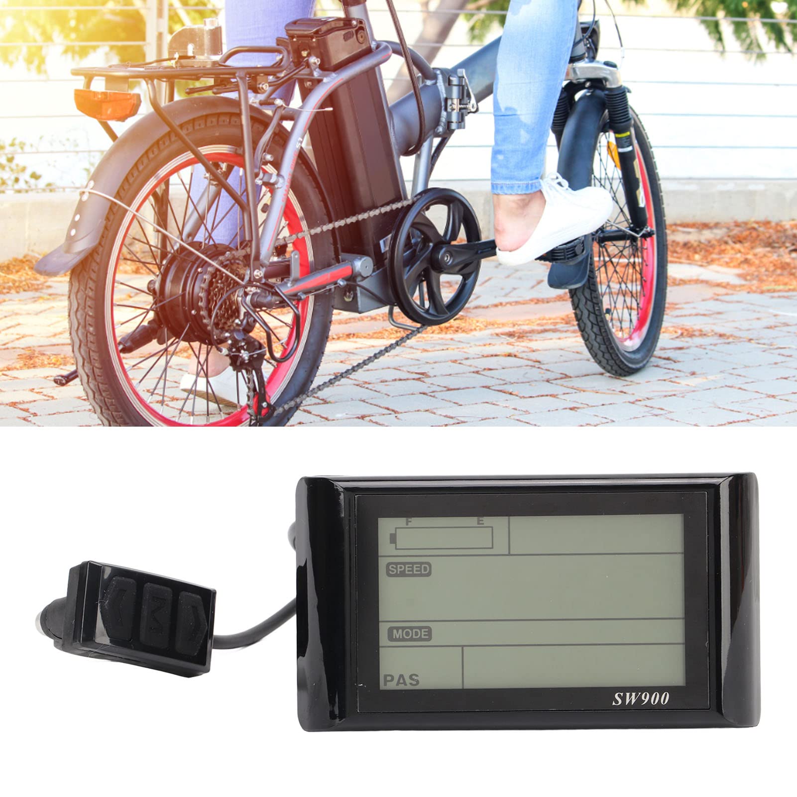 Electric Bike LCD Meter, SW900 Waterproof LCD Panel Screen 24V 36V 48V 60V, 5 Pin E Scooter Display Meter for 22.5mm/28.6in Handlebars