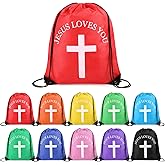 SilTriangle Jesus Loves You Drawstring Backpack Bulk Easter Church Gifts Christian Religious Gift Bag Polyester Backpack(Multicolor,10 Pcs)
