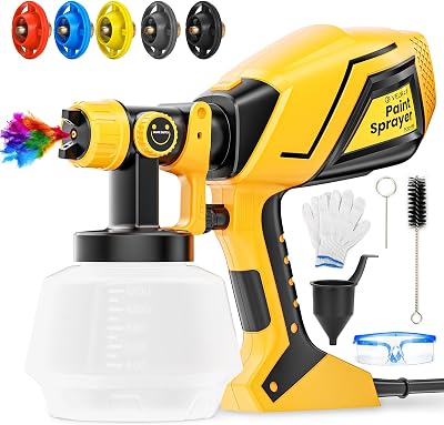 Pistola de Pintura, 600W HVLP Pulverizador de Pintura Electrica con Contenedor de 1200ml, 5 Boquillas y 3 Patrones, Ideal para Muebles, Vallas, Paredes, Armarios, Bricolaje, Techos, Jardín