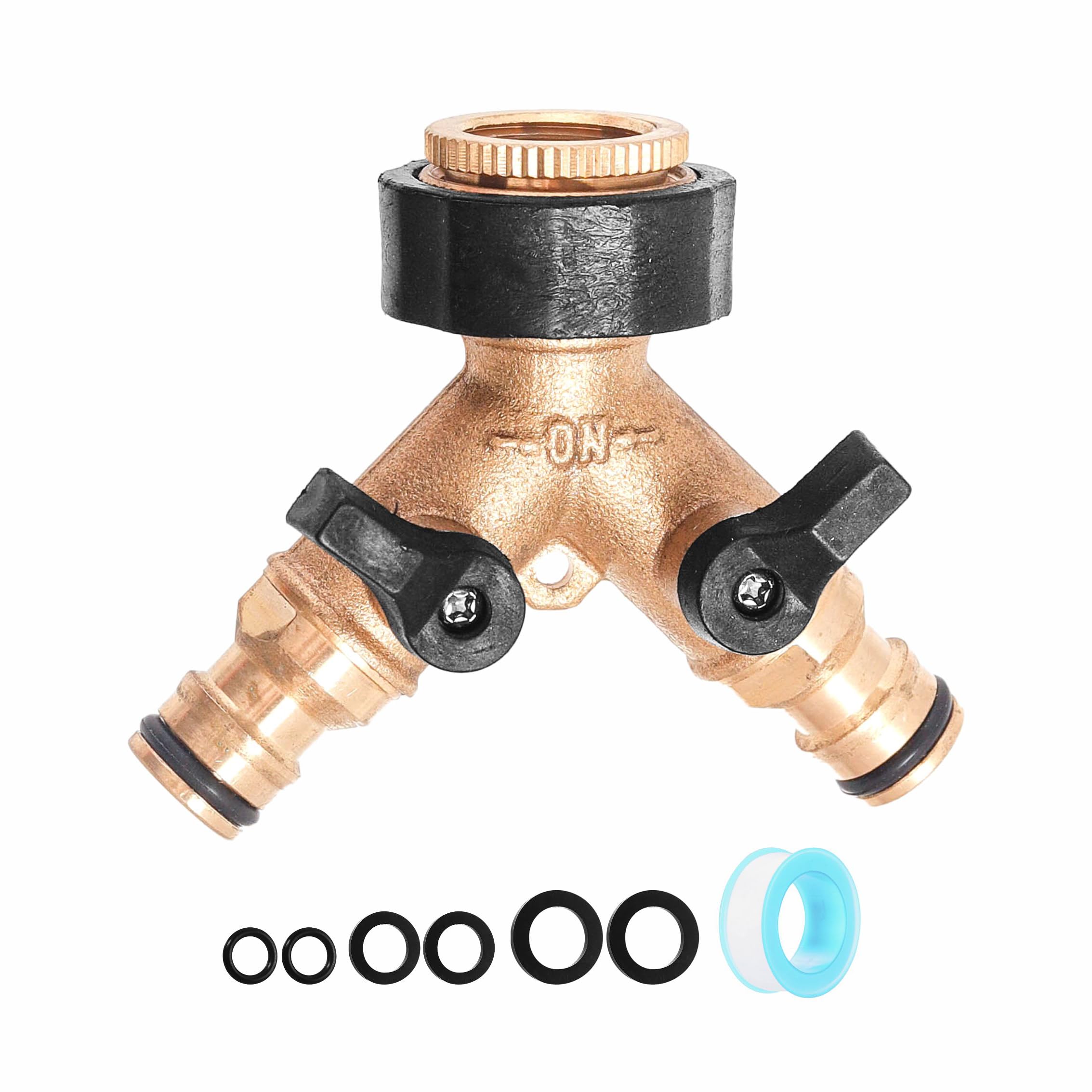 Brass Outside Garden Tap Splitter Garden Hose Pipe Splitter 2 Way, Double Hosepipe Connector Multi Taps Connector 2 Way Hose Splitters for Connecting Two Hoses to Outdoor Tap