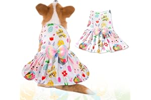 BLINKET Easter Dog Costume Dress for Pets, Easter Bunny Pet Outfit Dogs Bow Clothes,White Puppy Skirt, Spring Dog Outfit,Size M (17.6-19.8 lbs)