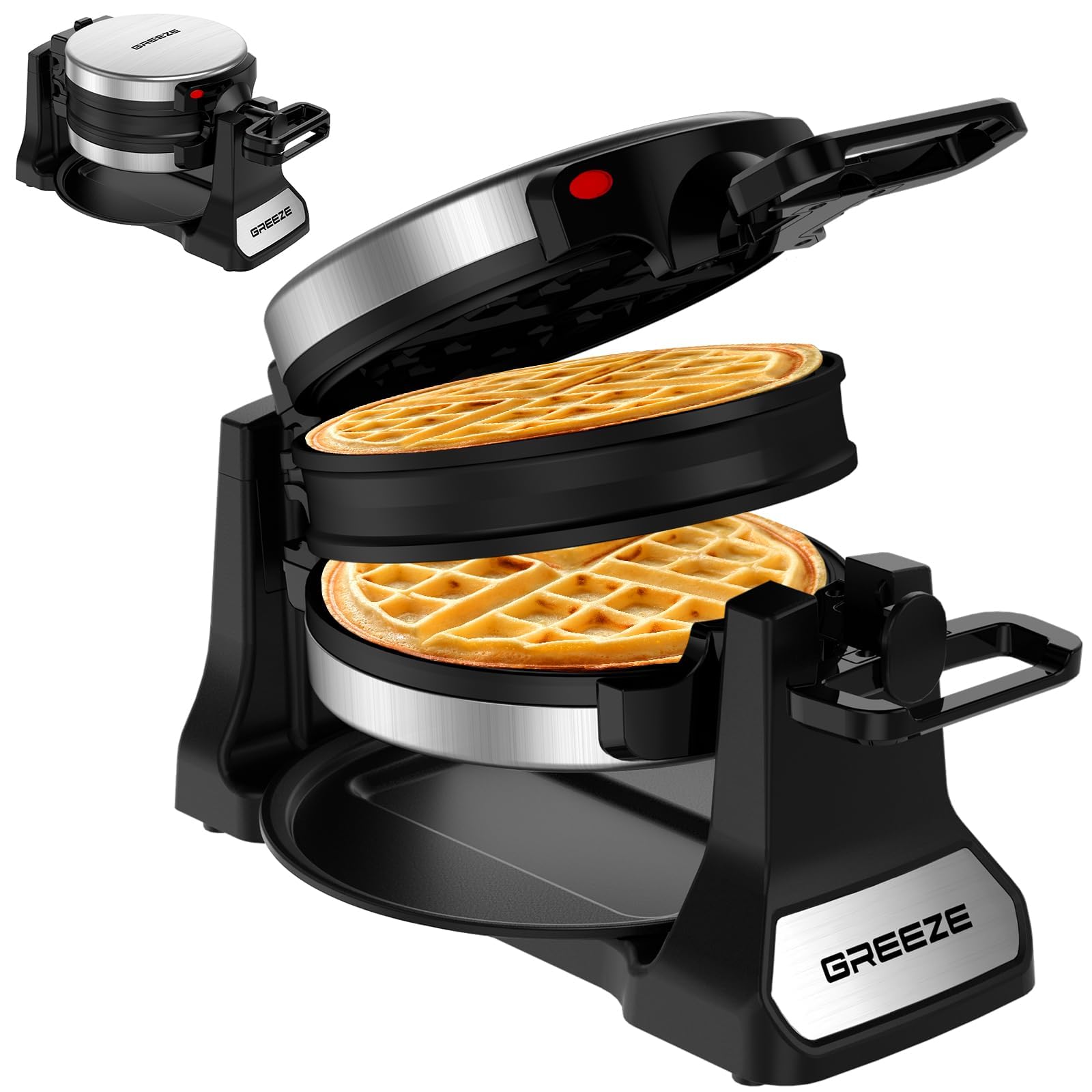 Photo 1 of **DIRTY/ HEAVILY USED*** Waffle Maker, Double Belgian Waffle Maker 180°Flip, 1400W Waffle Iron 8 Slices, Rotating & Nonstick Plates with Removable Drip Tray for Easy Clean, Stainless Steel, Locking Buckle & Cool Touch Handle