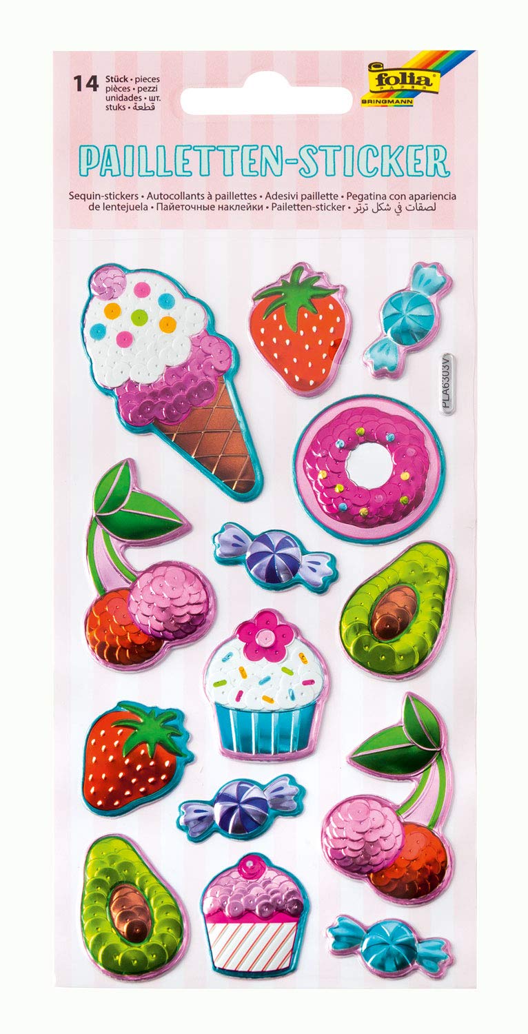 Sequins - Stickers III with Summer Motifs, Metallic Shimmer Plastic Stickers, Pack of 14, Ideal for embellishing Cards, Crafts and Scrapbooking