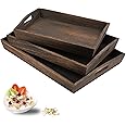 JUZI Rustic Wood Serving Tray with Handles-Set of 3(3PC Set)-Large Serving Trays for Eating, Breakfast, Party, Kitchen, Ottoman,Tea Coffee Table& Home Decor, Large Decorative Serving Trays Set